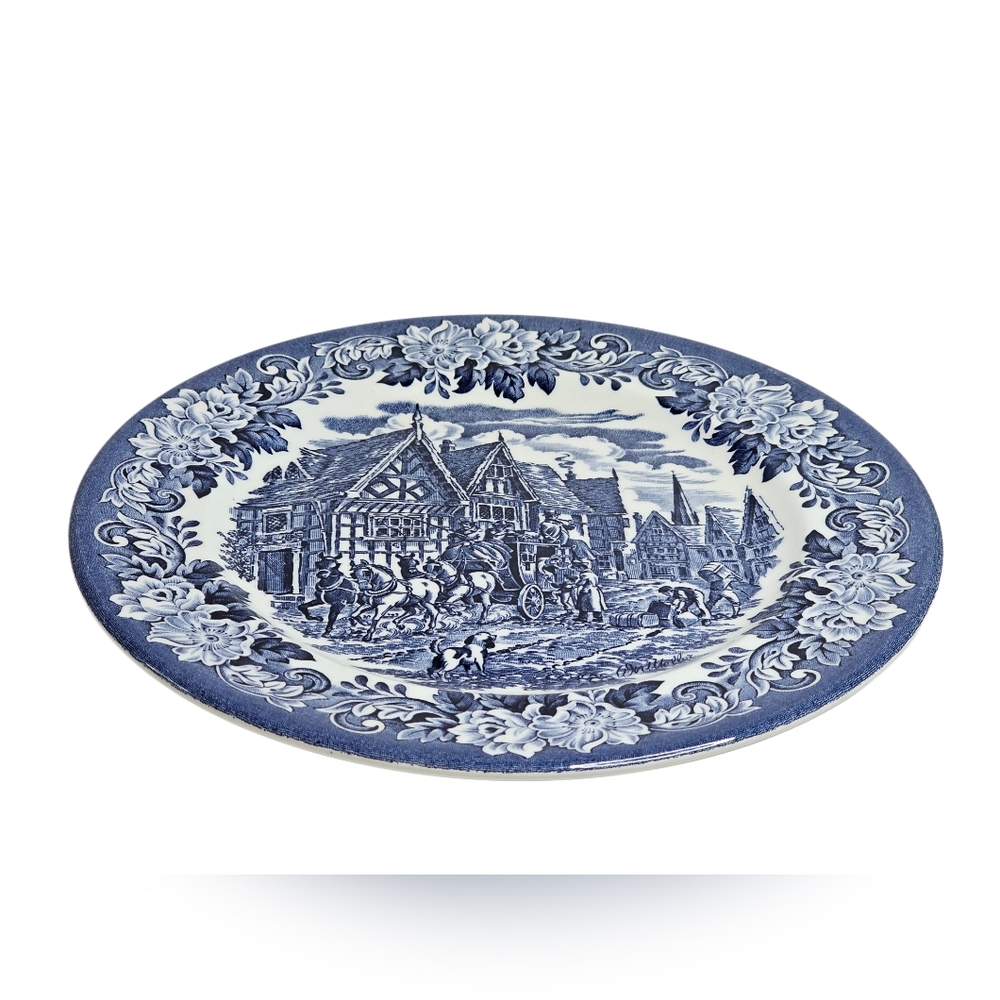 Vtg English Ironstone Tableware Dickens Series Dinner Plate 9.75" Horse Carriage
